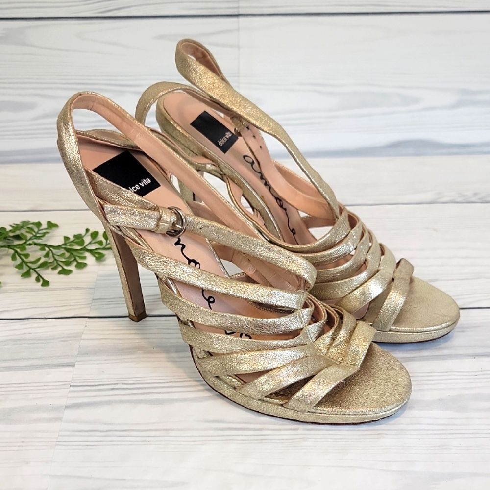 Dolce Vita Amore Gold Strappy Heels Womens Size 10